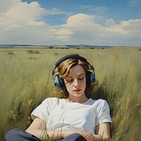 Painting headphones landscape portrait.