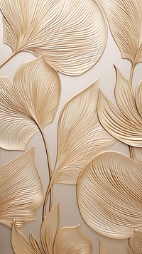 Gold botanical bas relief pattern art wallpaper plant.