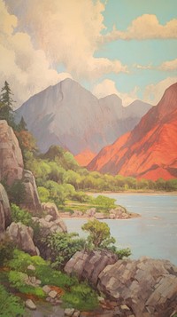 Landscape mountain painting wilderness.