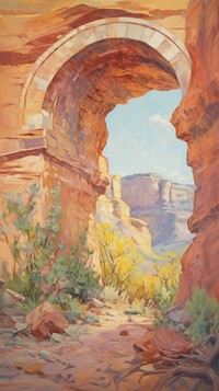 Colorful desert arch painting architecture mountain.