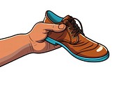 Human hand holding a shoe footwear cartoon activity.