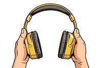 Human hand holding headphone headphones headset cartoon.