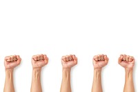 Raised fists finger hand white background.