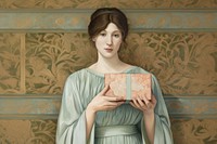 Illustration of woman hold gift box art portrait painting.