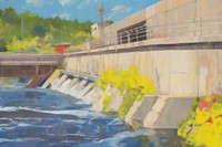 Hydroelectric dam outdoors painting architecture. AI generated Image by rawpixel.