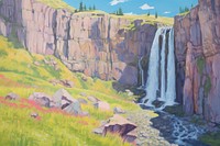 Waterfall landscape outdoors painting.