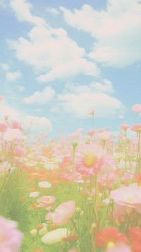  Flower field sky landscape grassland. AI generated Image by rawpixel.