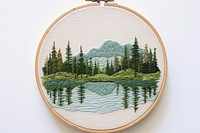 Lake in embroidery needlework pattern textile.