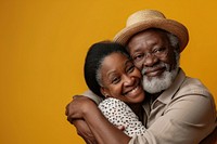 Black senior couple hugging portrait adult photo.