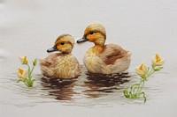 Ducks in embroidery style animal bird representation.