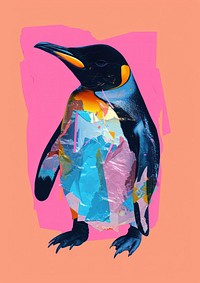 Penguin hold plastic bag recycle sign animal bird art.