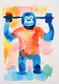 Monkey carrying dumbbells art painting anthropomorphic.