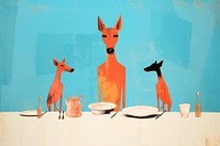 Dog family eatting dinner animal art mammal.