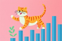 Business tiger running up on bar graph cartoon animal mammal.