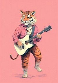 Illustration minimal of a tiger playing guitar sketch art representation.