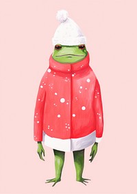 Frog wearing santa representation sweatshirt outerwear.