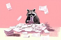 Business raccoon working on the table animal mammal paper.