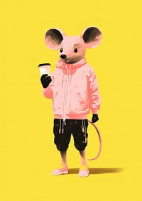 Mouse in barista costume representation muroidea portrait.