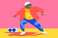 Toad on dj set and wearing sunglasses dancing cartoon creativity.