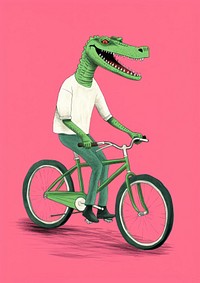 Delivery crocodile riding bicycle dinosaur vehicle cycling.
