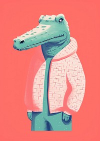 Crocodile wear winter sweater art animal representation.