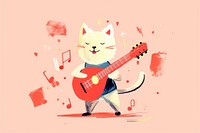 Illustration minimal of a dog playing guitar with cat art representation performance.