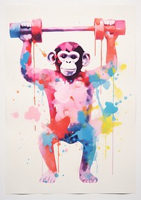 Monkey carrying dumbbells art painting ape.