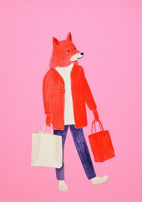 Fox holding shopping bag and walk art handbag toy.