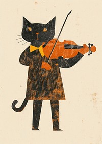 Cat play violin animal art representation.