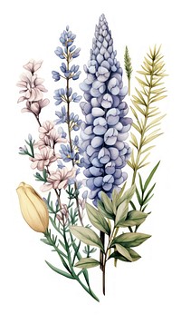 Vertical flower collection lavender blossom plant.