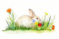 Rabbit with grass and flower rodent animal mammal.