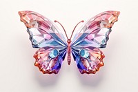 Butterfly colorful gemstone crystal white background.