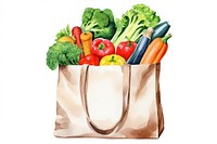 Paper grocery shopping bag food white background vegetable.