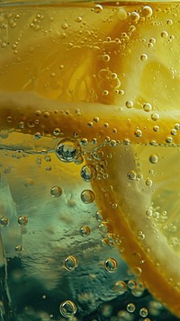 Cocktail with lemon yellow rain macro photography condensation.