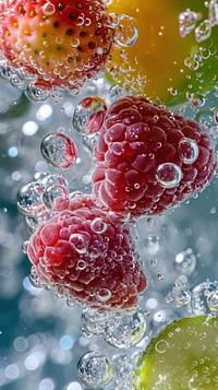 Sparking water with fruit raspberry plant food.