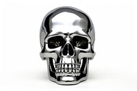 Fired skull Chrome material silver shiny white background.