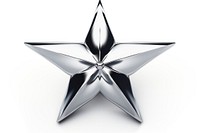 Star with wings in Chrome material shape shiny white background.