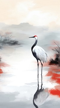 Painting animal bird lake.