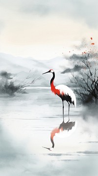 Animal bird lake red.