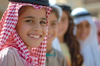 Group of elementary Saudi Arabian student portrait smiling photo.