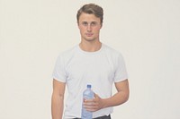 Person holding water bottle t-shirt sleeve adult.