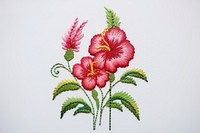 Hibiscus in embroidery style needlework pattern textile.