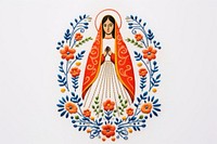 Mary in embroidery style pattern art representation.