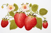 Strawberry in embroidery style pattern fruit plant.