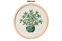 Potted plant in embroidery style needlework pattern cross-stitch.