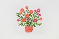 Potted plant in embroidery style needlework pattern art.