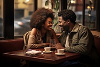 African American couple restaurant coffee dating.