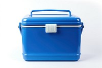 A Blue picnic cooler blue white background container.
