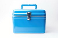 A Blue picnic cooler blue white background briefcase.