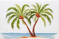 Coconut tree in embroidery style outdoors nature plant.
